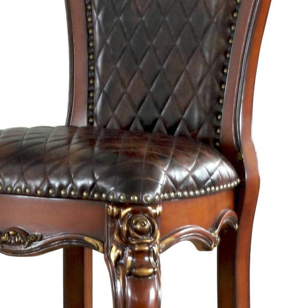 English Elm Chocolate Counter Height Chairs Set of 2 - Honey Oak Queen Anne Legs, Faux Leather, Nailhead Trim, Footrest Comfortable Elegance B062P182751