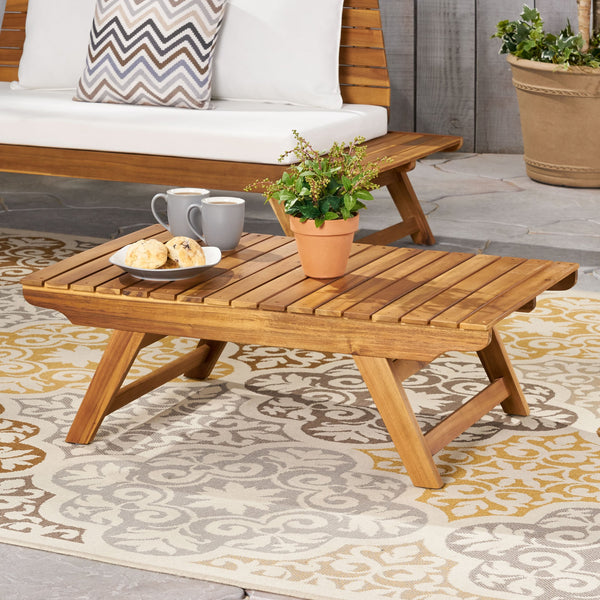 English Elm Christopher Knight Home® - SEDONA Acacia Outdoor Coffee Table with Open Slat Top, Durable Wood Design for Patio Living Spaces Teak 41.5 L x 28.25 W x 7.5 H 65811.00
