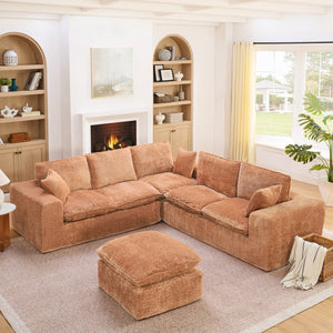 English Elm 107'' Boucle Modular Sectional Sofa Deep Cloud Cushions Reversible Chaise Living Room Orange W1413S00170