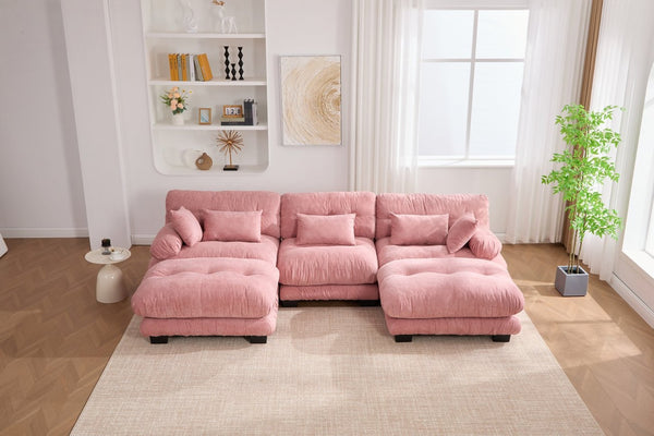 English Elm United We Win Plush U-Shaped Cloud Couch Set With 2 Ottomans & Bolster Pillows For Cozy Living Room W1568S00198-GIGA