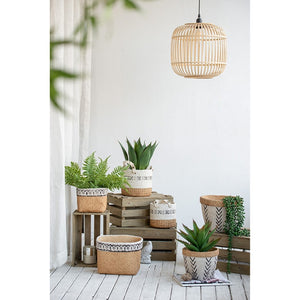 English Elm Set Of 2 Rectangular Basket Planters With Geometric Trim - Rustic Style For Indoor & Outdoor Decor W2078P322886-GIGA