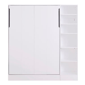 English Elm Full Size Murphy Wall Bed with Integrated Sofa Open Shelving White Cabinet Unit LP000795AAK
