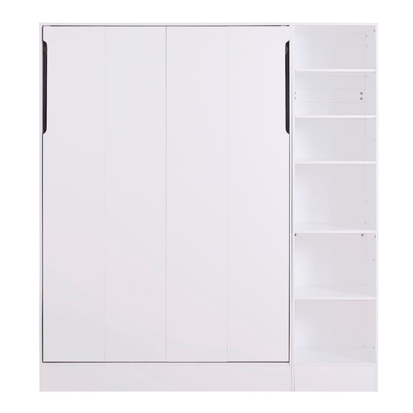 English Elm Full Size Murphy Wall Bed with Integrated Sofa Open Shelving White Cabinet Unit LP000795AAK