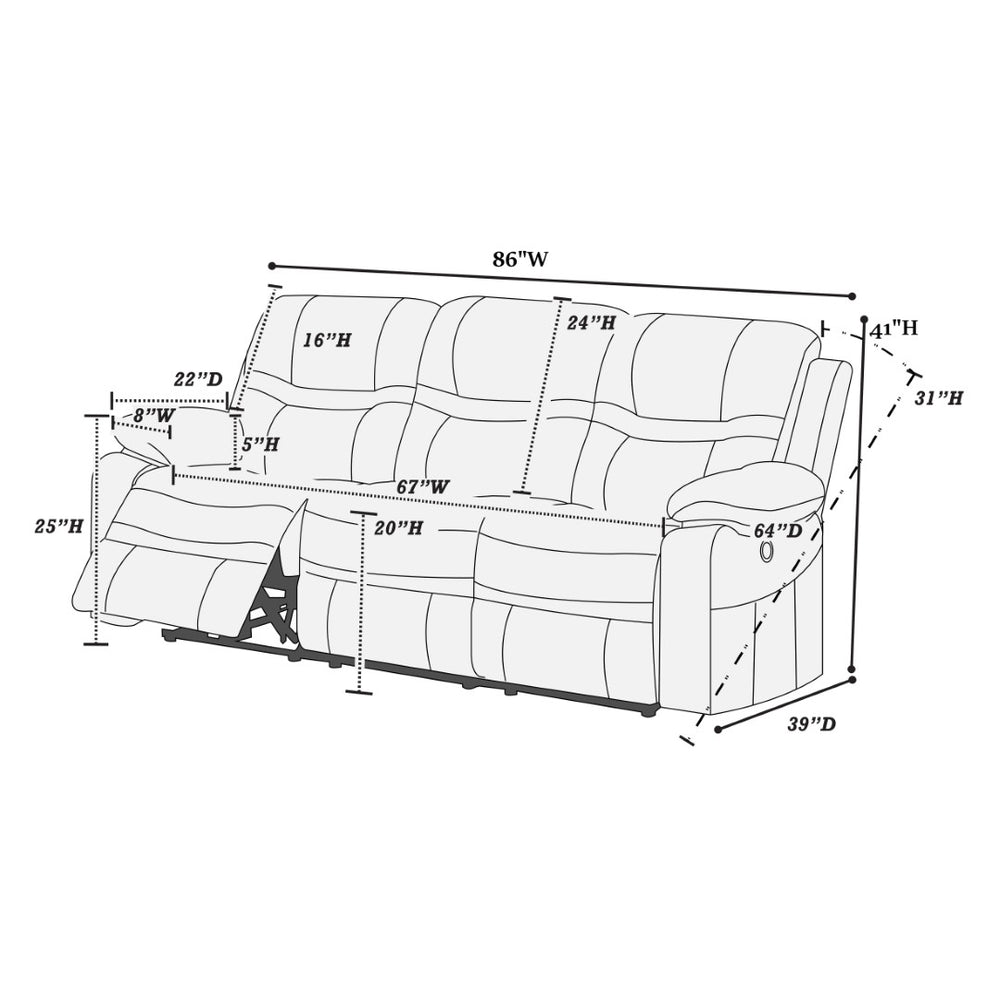 English Elm 1pc Power Reclining Sofa Leatherette Upholstery Usb Charging Plush Arms Living Room B011P468516