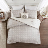 Madison Park Malia Shabby Chic 4 Piece Embroidered Cotton Reversible Duvet Cover Set MP12-6186 Ivory