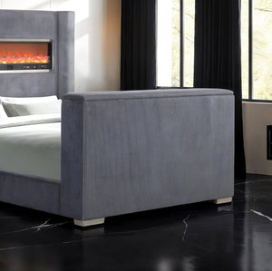 English Elm Black Queen Platform Bed Wingback Headboard Motorized Tv Lift Fireplace Bluetooth Gray,Multi B2741S00799