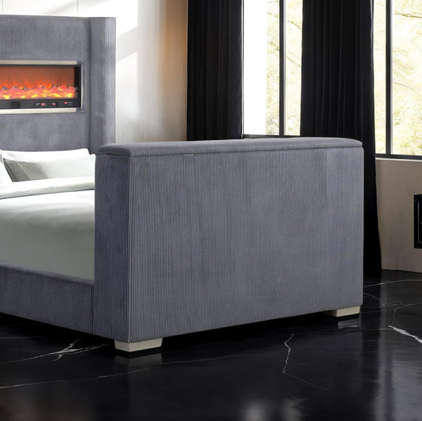 English Elm Black Queen Platform Bed Wingback Headboard Motorized Tv Lift Fireplace Bluetooth Gray,Multi B2741S00799