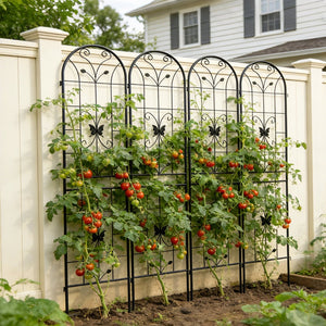 English Elm 4 Pack Powder Coated Steel Garden Trellis Panels Rustproof Vertical Vine Support Outdoor Black W1586P151254
