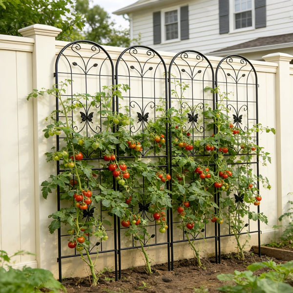 English Elm 4 Pack Powder Coated Steel Garden Trellis Panels Rustproof Vertical Vine Support Outdoor Black W1586P151254