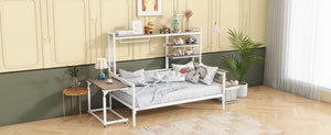 English Elm Twin Metal Daybed With Movable Desk, Shelves & Clothes Hanger - Ideal For Small Spaces & Dorms! N737P199195K-GIGA