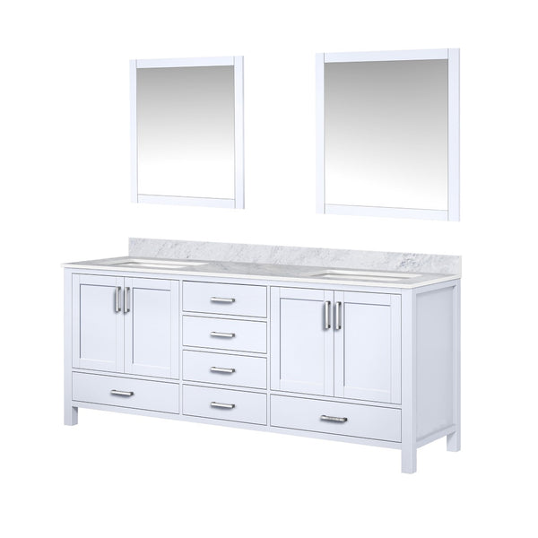 English Elm White Double Bath Vanity With Carrara Marble Top, Ample Storage & 2 Matching Mirrors For Elegance B2731S00838-GIGA