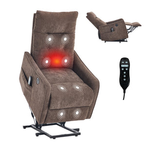 English Elm Beige Chenille Power Lift Recliner with Massage Heat and Usb for Senior Comfort Brown W1803P369080