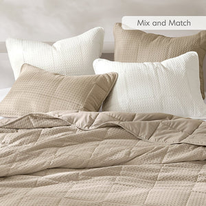 JLA Home Comfort Spaces - Waffle Quilted Texture Quilt Set – Lightweight, Oeko-Tex Certified Comfort with Breathable, Plush Feel White AM14-0375