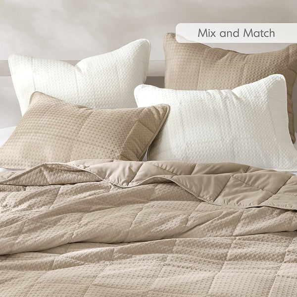 JLA Home Comfort Spaces - Waffle Quilted Texture Quilt Set – Lightweight, Oeko-Tex Certified Comfort with Breathable, Plush Feel White AM14-0375