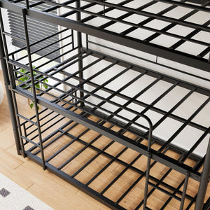 English Elm Triple Twin Metal Bunk Bed with Dual Ladders and Guardrails for Shared Rooms W840S00004