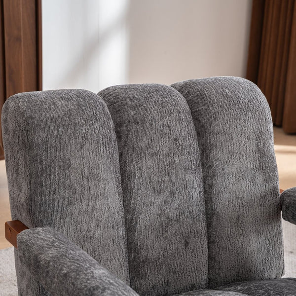 English Elm Mid-century Modern Chenille Lounge Chair Set Oak Frame Cloud Silhouette Living Room Gray W1170S00050