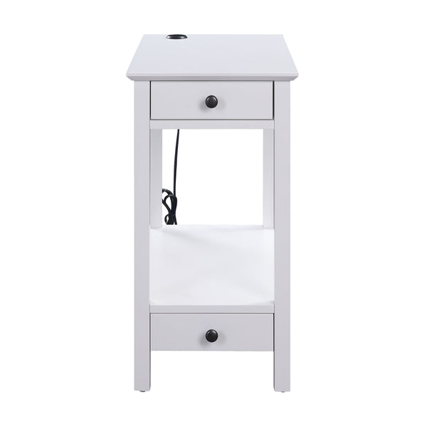 English Elm White Storage Accent Table with USB Charging Dock, 2 Drawers & Open Shelf, Sturdy Pine Legs, Compact Nightstand B062P189162