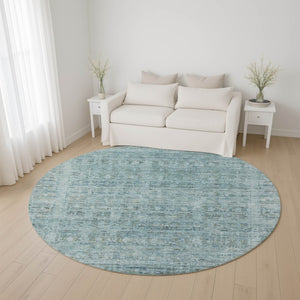 HomeRoots 8' Sky Blue & Denim Oriental Round Rug - Washable, UV Protected, Non-Slip, Perfect for Families! 701000