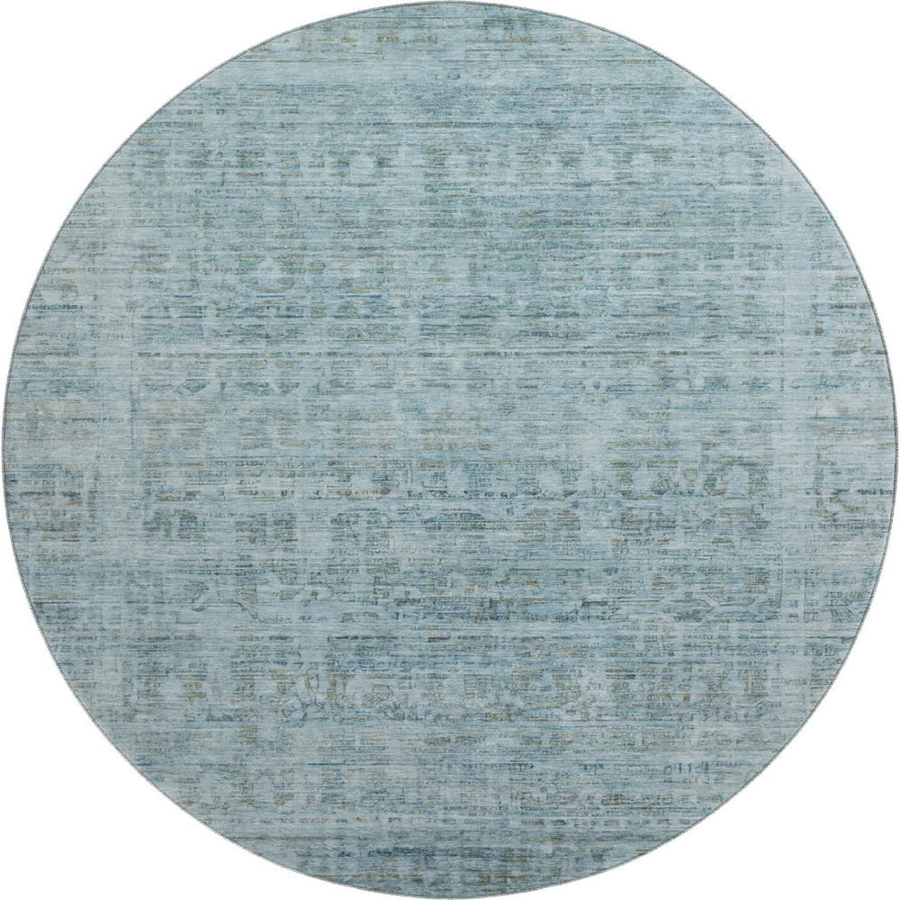 HomeRoots 8' Sky Blue & Denim Oriental Round Rug - Washable, UV Protected, Non-Slip, Perfect for Families! 701000