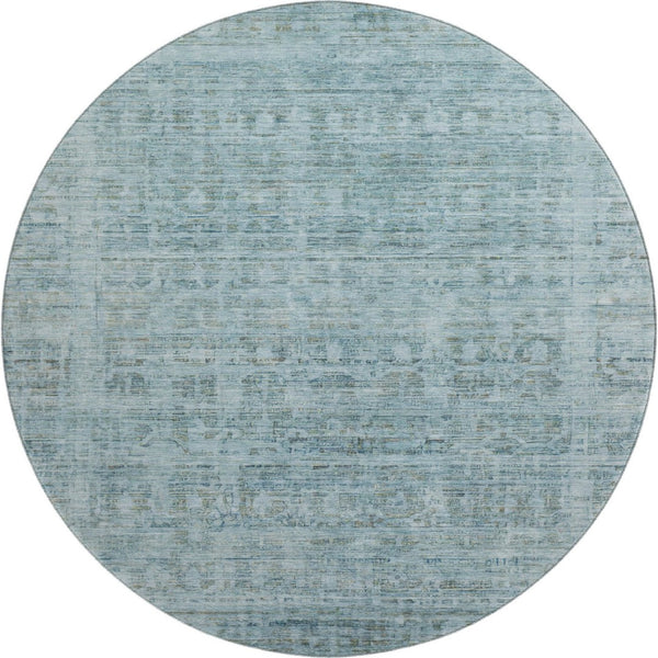 HomeRoots 8' Sky Blue & Denim Oriental Round Rug - Washable, UV Protected, Non-Slip, Perfect for Families! 701000