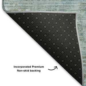 HomeRoots 8' Sky Blue & Denim Oriental Round Rug - Washable, UV Protected, Non-Slip, Perfect for Families! 701000