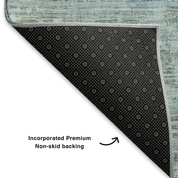 HomeRoots 8' Sky Blue & Denim Oriental Round Rug - Washable, UV Protected, Non-Slip, Perfect for Families! 701000