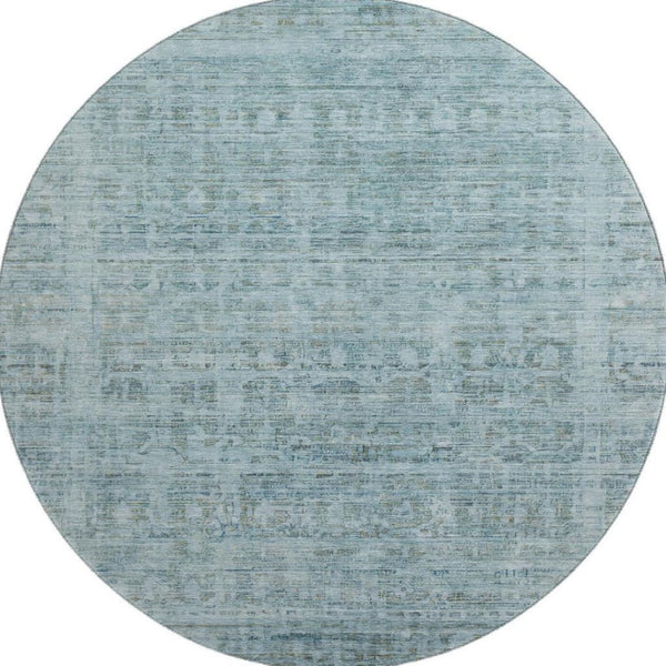 HomeRoots 8' Sky Blue & Denim Oriental Round Rug - Washable, UV Protected, Non-Slip, Perfect for Families! 701000