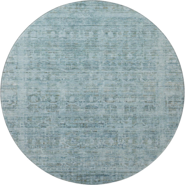 HomeRoots 8' Sky Blue & Denim Oriental Round Rug - Washable, UV Protected, Non-Slip, Perfect for Families! 701000