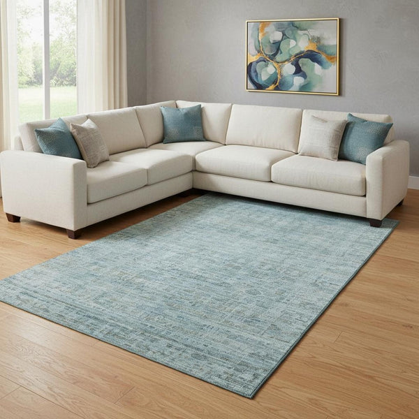HomeRoots 8' X 10' Sky Blue & Denim Blue Oriental Area Rug - Washable, Stain-Resistant, UV-Protected Design! 701001