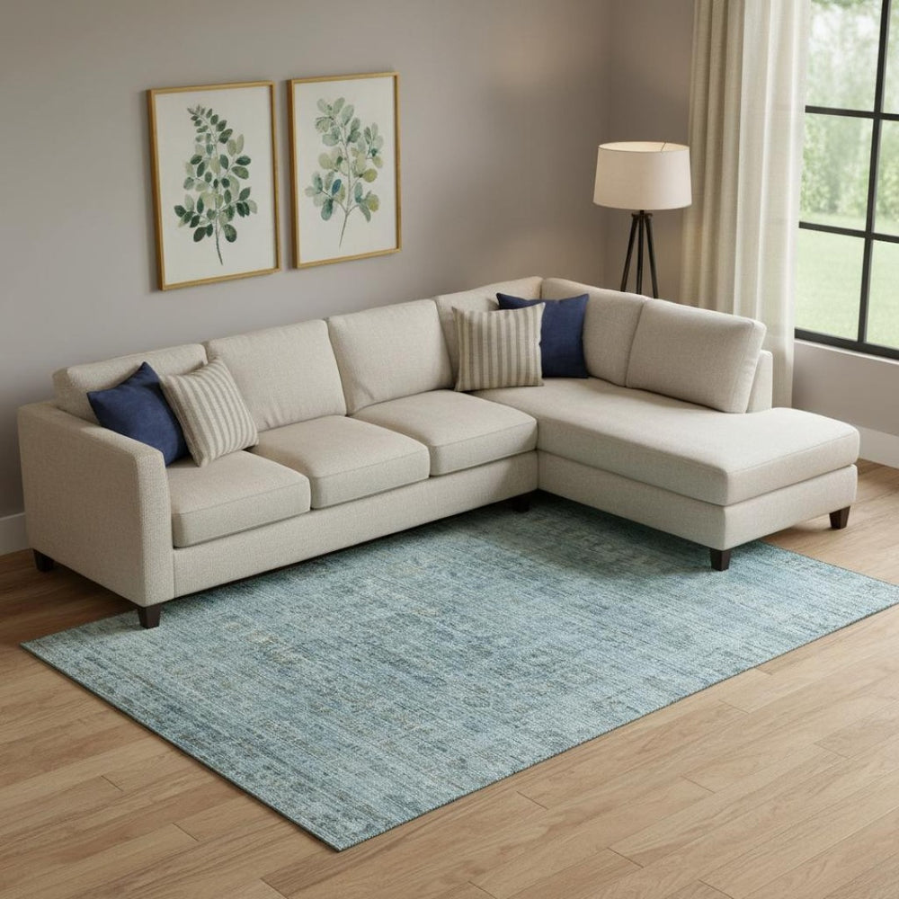 HomeRoots 9' X 12' Sky Blue & Denim Blue Oriental Area Rug – Stain-Resistant, UV Protected, Non-Slip Backing 701002