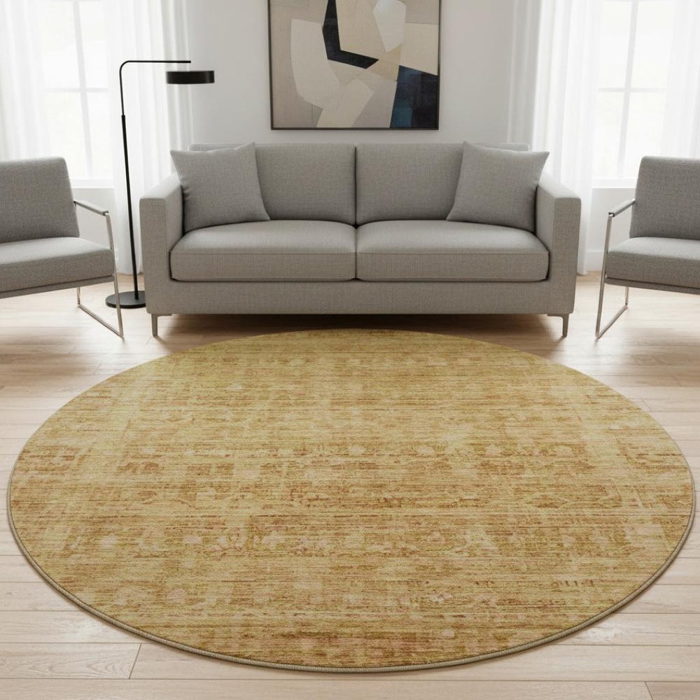 HomeRoots 8' Salmon and Peach Oriental Round Rug - Stylish, Stain-Resistant, UV-Protected for Busy Homes! 701006