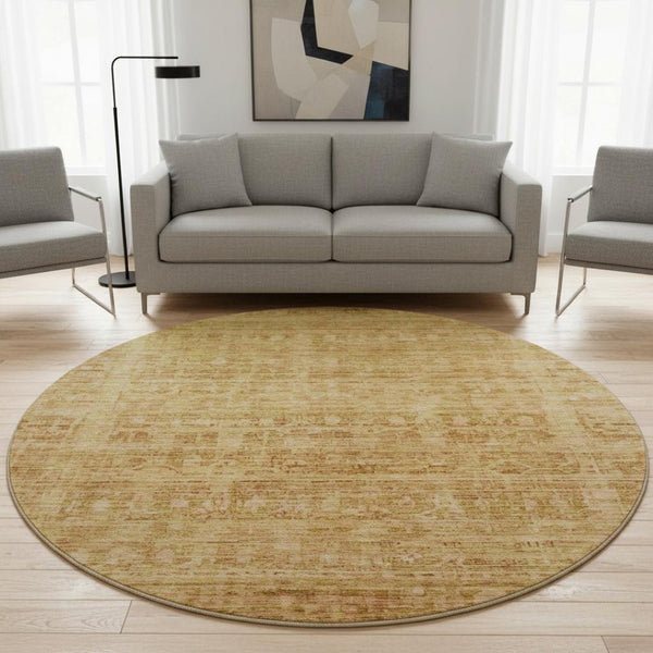 HomeRoots 8' Salmon and Peach Oriental Round Rug - Stylish, Stain-Resistant, UV-Protected for Busy Homes! 701006