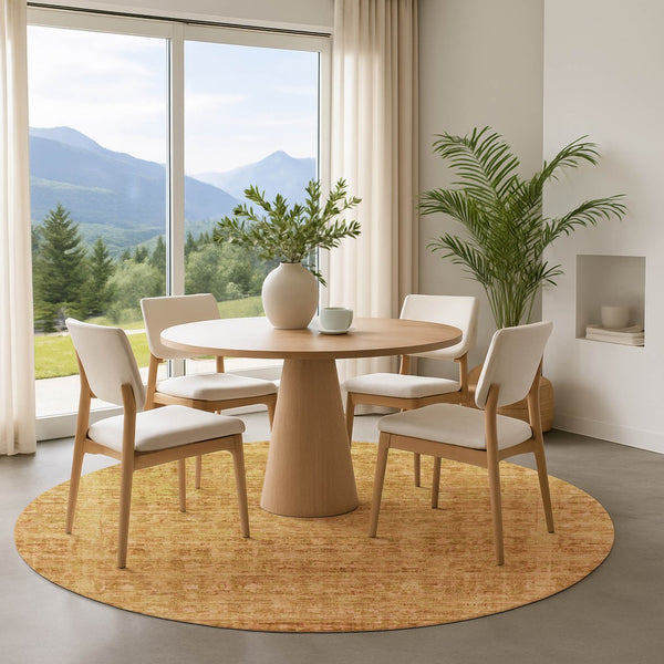 HomeRoots 8' Salmon and Peach Oriental Round Rug - Stylish, Stain-Resistant, UV-Protected for Busy Homes! 701006