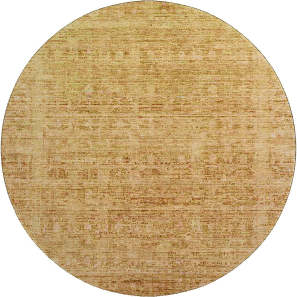 HomeRoots 8' Salmon and Peach Oriental Round Rug - Stylish, Stain-Resistant, UV-Protected for Busy Homes! 701006