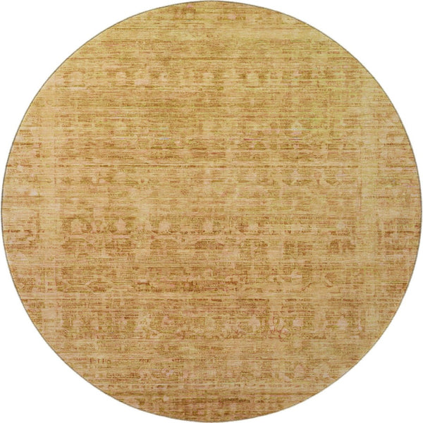 HomeRoots 8' Salmon and Peach Oriental Round Rug - Stylish, Stain-Resistant, UV-Protected for Busy Homes! 701006