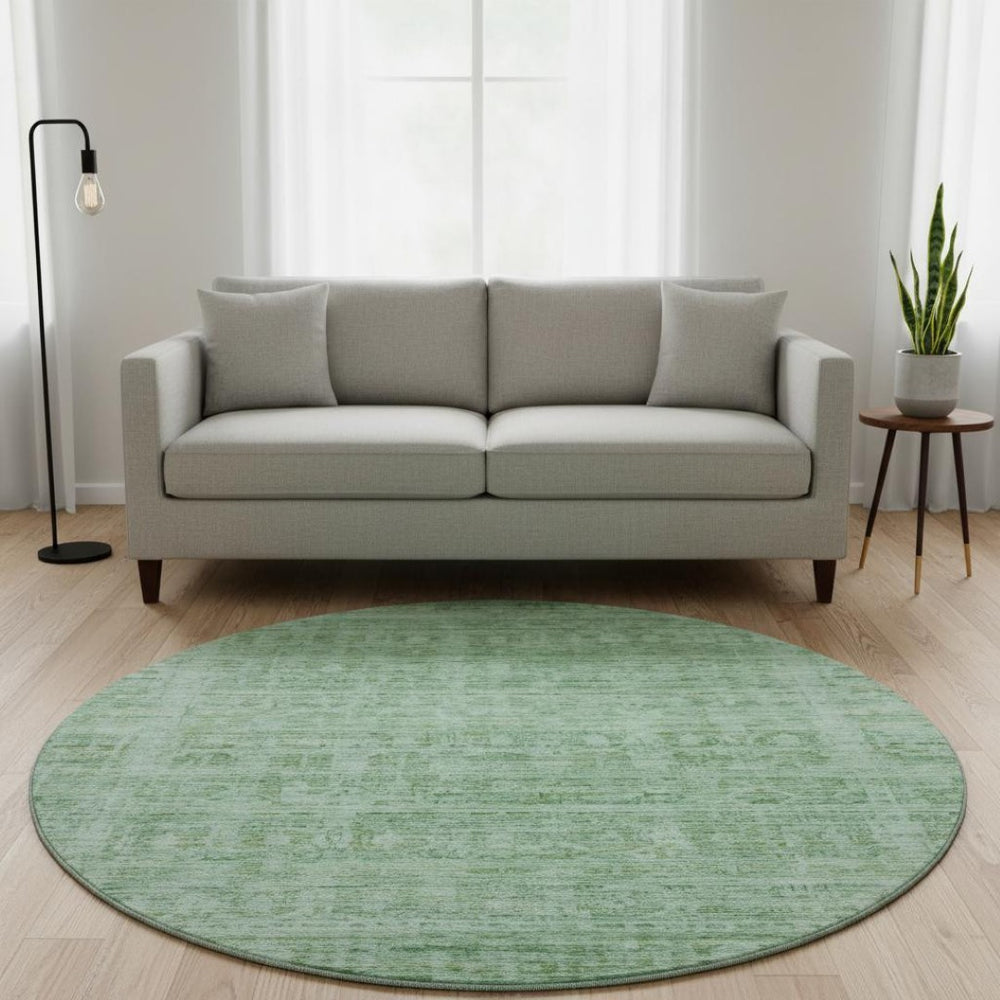 HomeRoots 8' Teal and Pale Aqua Oriental Round Rug – Stain-Resistant, UV-Protected, Non-Slip for Any Room 701012