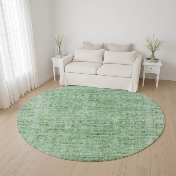 HomeRoots 8' Teal and Pale Aqua Oriental Round Rug – Stain-Resistant, UV-Protected, Non-Slip for Any Room 701012