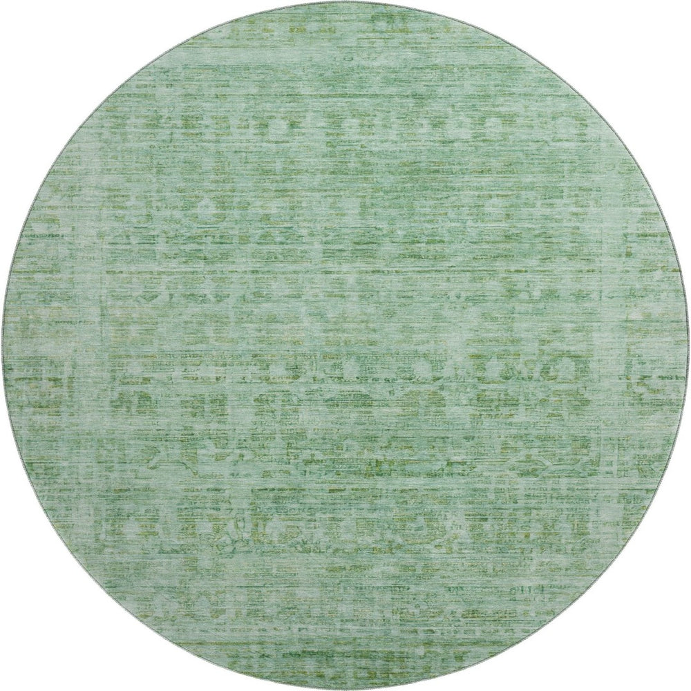 HomeRoots 8' Teal and Pale Aqua Oriental Round Rug – Stain-Resistant, UV-Protected, Non-Slip for Any Room 701012