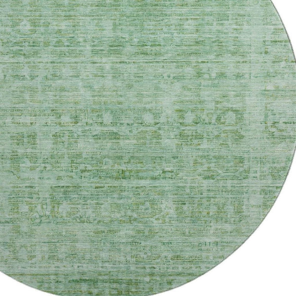 HomeRoots 8' Teal and Pale Aqua Oriental Round Rug – Stain-Resistant, UV-Protected, Non-Slip for Any Room 701012