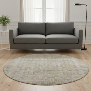 HomeRoots 8' Elegant Taupe & Beige Washable Round Rug with UV Protection - Durable, Stylish & Pet-Friendly 701018