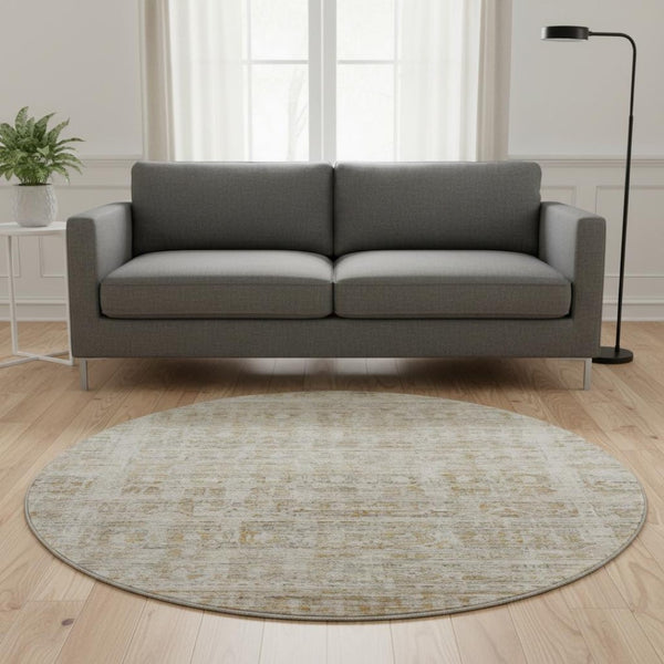 HomeRoots 8' Elegant Taupe & Beige Washable Round Rug with UV Protection - Durable, Stylish & Pet-Friendly 701018