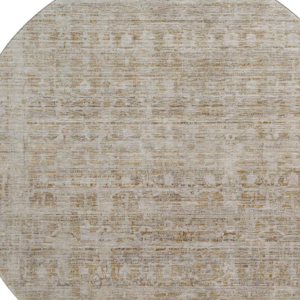 HomeRoots 8' Elegant Taupe & Beige Washable Round Rug with UV Protection - Durable, Stylish & Pet-Friendly 701018