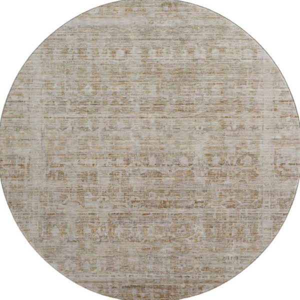 HomeRoots 8' Elegant Taupe & Beige Washable Round Rug with UV Protection - Durable, Stylish & Pet-Friendly 701018