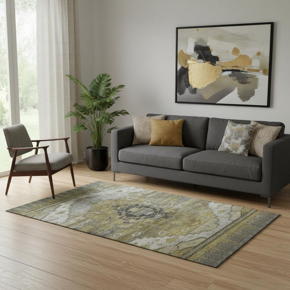 HomeRoots 5' X 8' Washable Brown Ivory & Gray Oriental Area Rug with UV Protection for Busy Homes & Style 701023