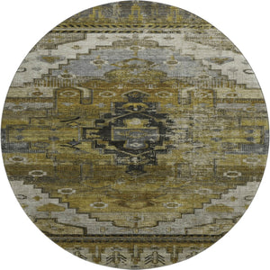 HomeRoots 8' Brown Ivory and Gray Oriental Round Rug – Durable, Washable, UV-Protected for High-Traffic Spaces 701024