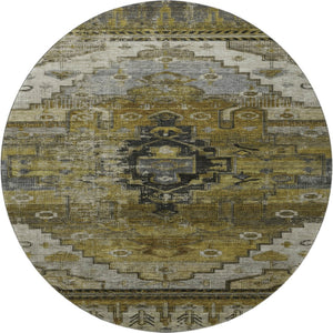 HomeRoots 8' Brown Ivory and Gray Oriental Round Rug – Durable, Washable, UV-Protected for High-Traffic Spaces 701024