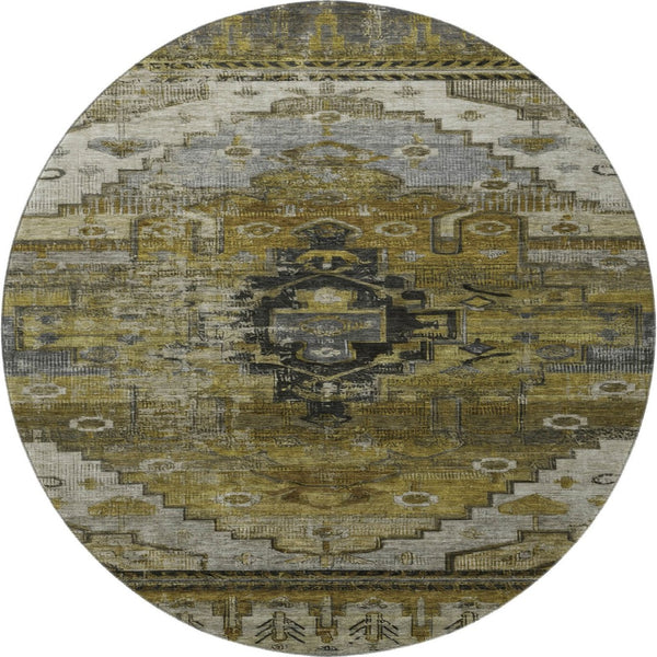 HomeRoots 8' Brown Ivory and Gray Oriental Round Rug – Durable, Washable, UV-Protected for High-Traffic Spaces 701024