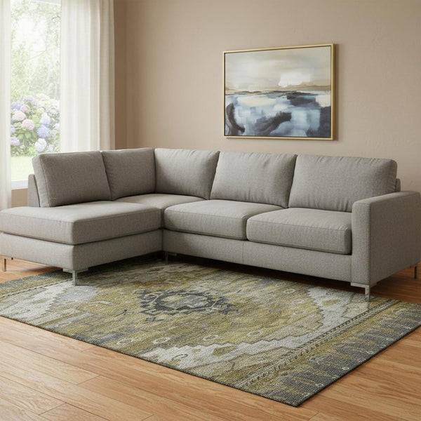 HomeRoots 8' X 10' Brown Ivory Gray Oriental Washable Area Rug - Stylish, Durable, UV-Protected, Easy-Care Design 701025