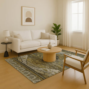 HomeRoots 8' X 10' Brown Ivory Gray Oriental Washable Area Rug - Stylish, Durable, UV-Protected, Easy-Care Design 701025