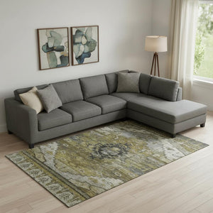 HomeRoots 9' X 12' Washable Brown Ivory and Gray Oriental Area Rug with UV Protection - Durable & Stylish 701026